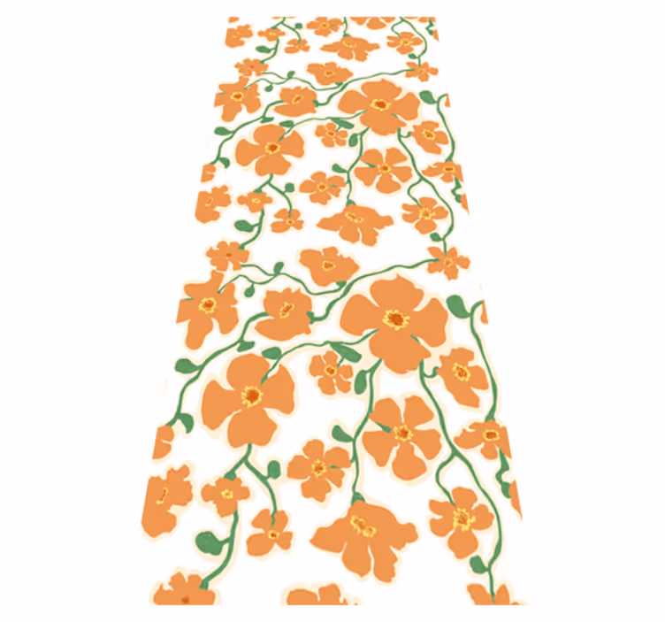 Alfombra vinílica salón flores margaritas verde naranja - TenVinilo