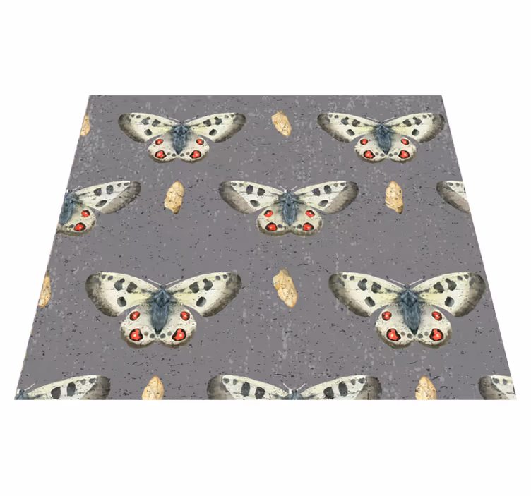 Alfombra vinílica gris patrón de mariposas sencillo - TenVinilo