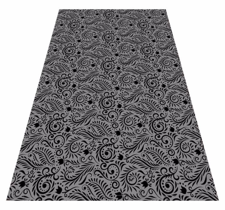 Alfombra vinílica gris con patrones de espirales ornados - TenVinilo