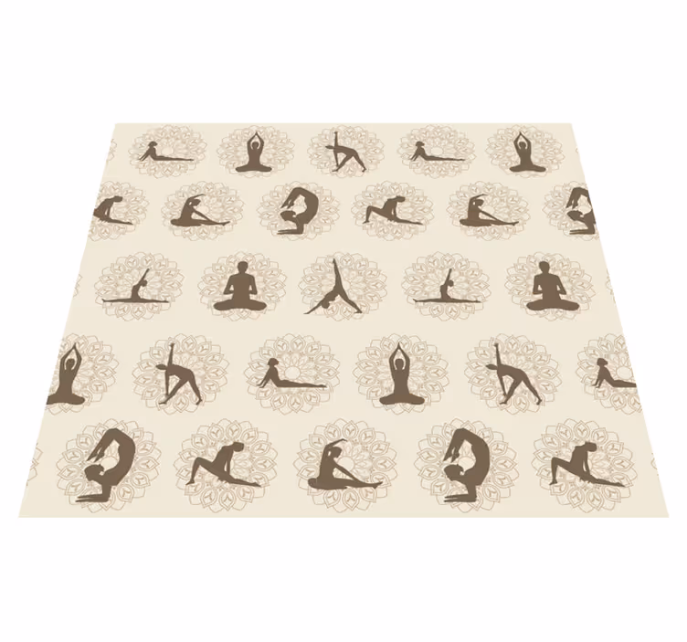 Alfombra vinílica beige íconos de yoga marrón - TenVinilo