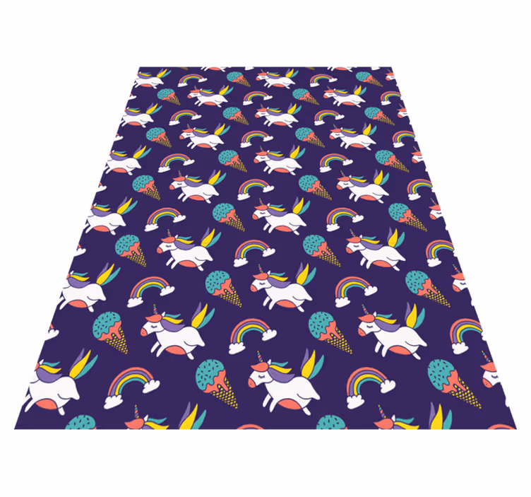 Alfombra vinílica lila con patrón de unicornios dibujados - TenVinilo