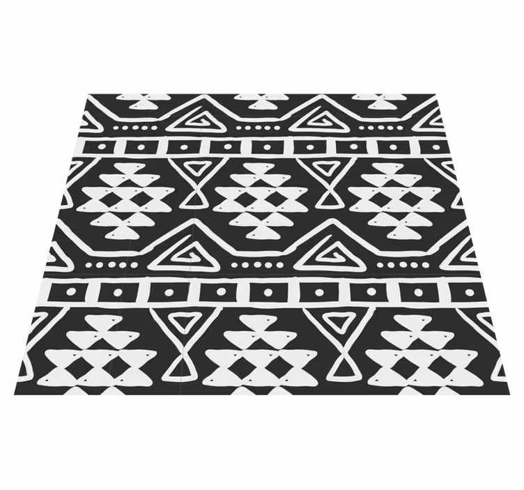 Alfombra vinílica negra con patrón bohemio en blanco y negro - TenVinilo