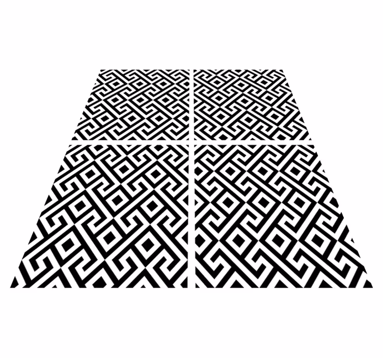 Alfombra vinílica negra patrón geométrico blanco y negro - TenVinilo