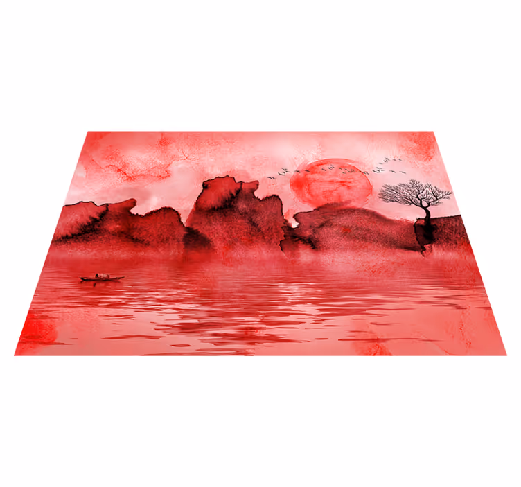 Alfombra vinílica roja paisaje en tinta china - TenVinilo