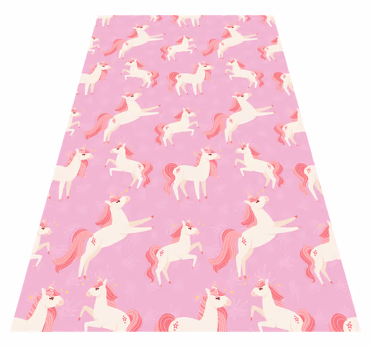 Alfombra vinílica rosa pastel unicornios con flores - TenVinilo