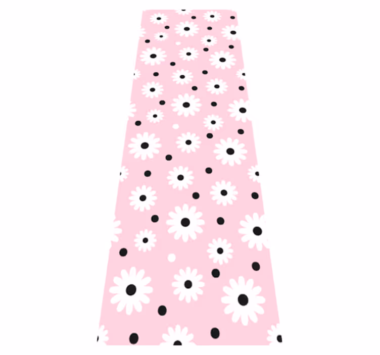 Alfombra vinílica rosa con patrón de flores y puntos negros - TenVinilo