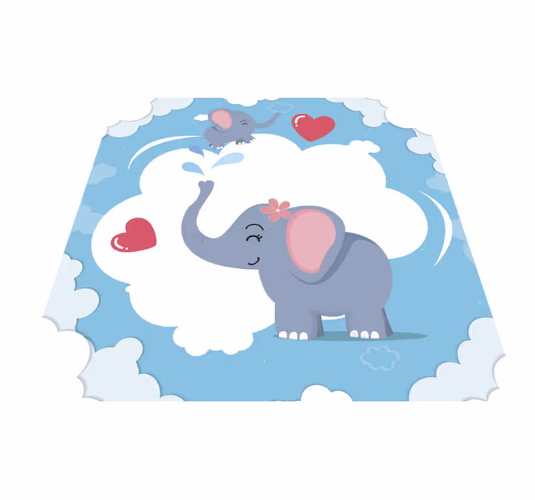 Alfombra vinílica bebé adorable paisaje de nubes de elefante - TenVinilo