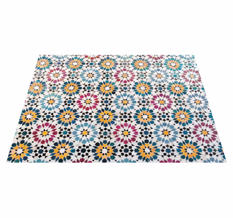 Alfombra vinílica con motivos de mosaicos florales - TenVinilo