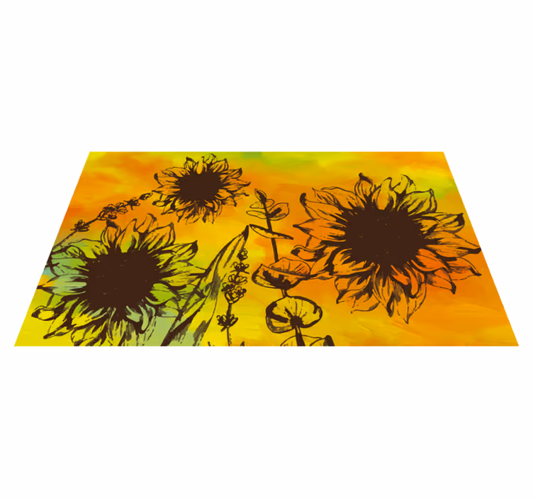 Alfombra vinílica flores bosquejo de girasol - TenVinilo
