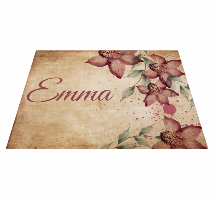 Alfombra vinílica vintage de flores con nombre - TenVinilo