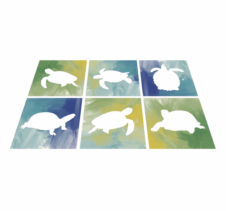 Alfombra vinílica de animales mosaico de silueta de tortuga - TenVinilo