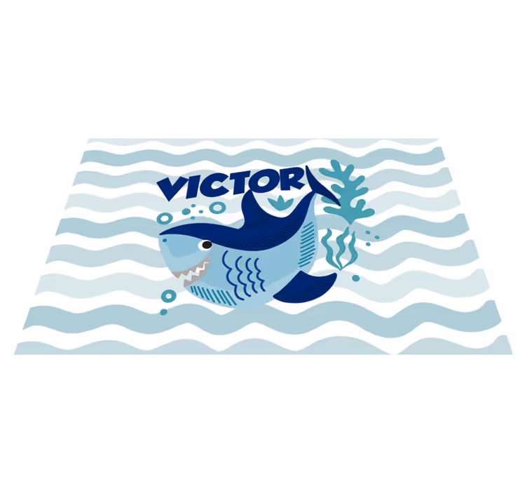 Aflombra vinilo azul tiburón bebé con nombre - TenVinilo