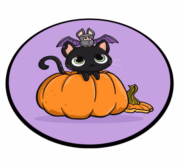 Alfombra vinílica Halloween gato murciélago de halloween - TenVinilo