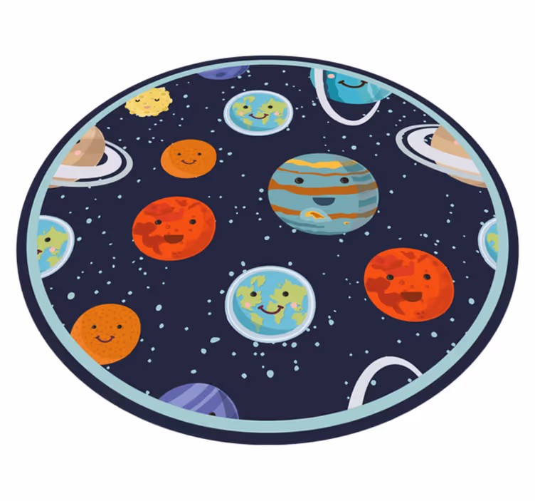 Alfombra vinilo infantil planetas sonrientes - TenVinilo