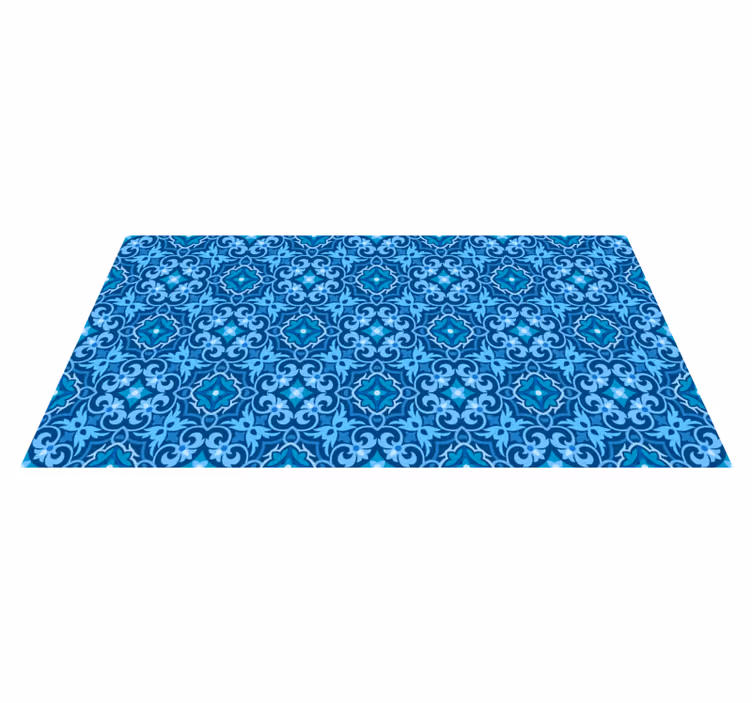 Alfombra vinílica azulejos patrón azul ornamental - TenVinilo