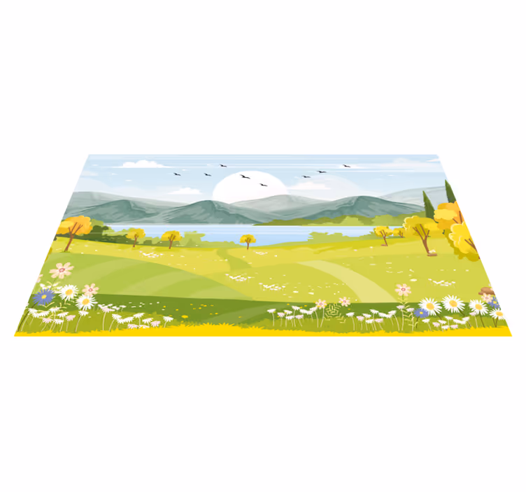 alfombra de vinilo de paisaje de montaña de dibujos animados - TenVinilo