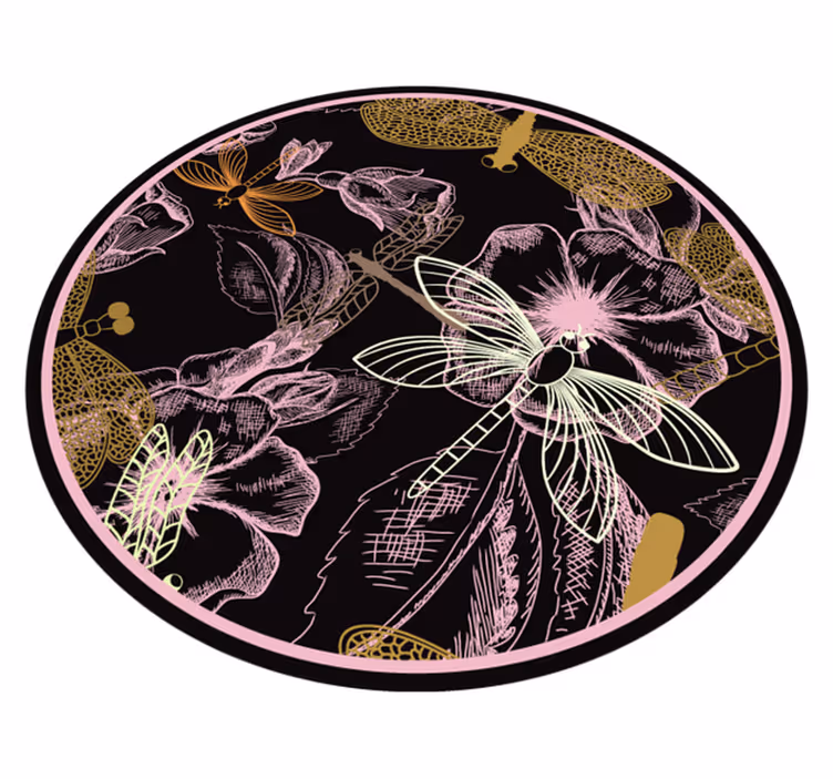 Alfombra vinílica flores imágenes de insectos botánicos - TenVinilo