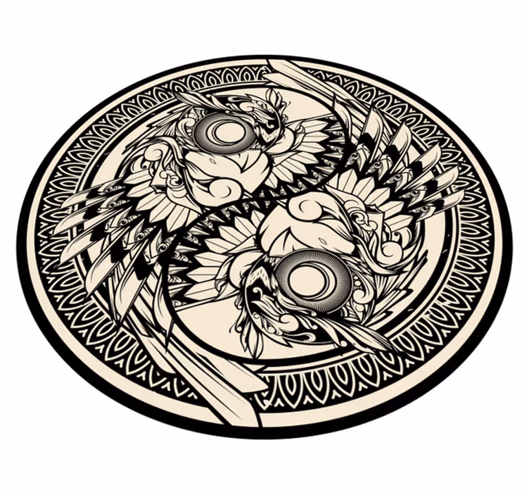 Alfombra vinílica dormitorio Yin yang búho doodle ornamento - TenVinilo