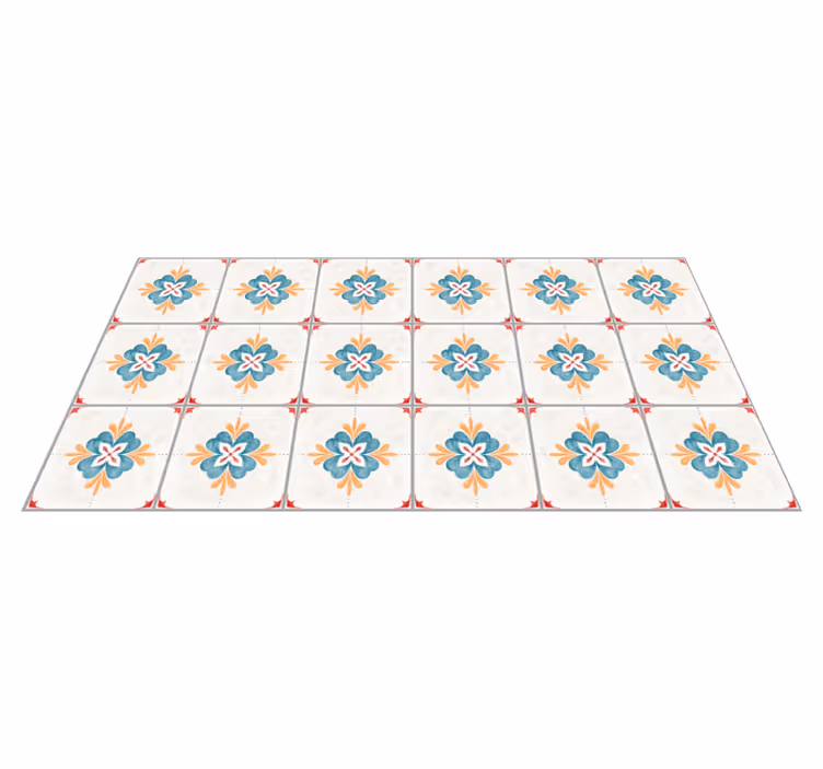 Alfombra vinílica hidráulica motivo de azulejos florales - TenVinilo