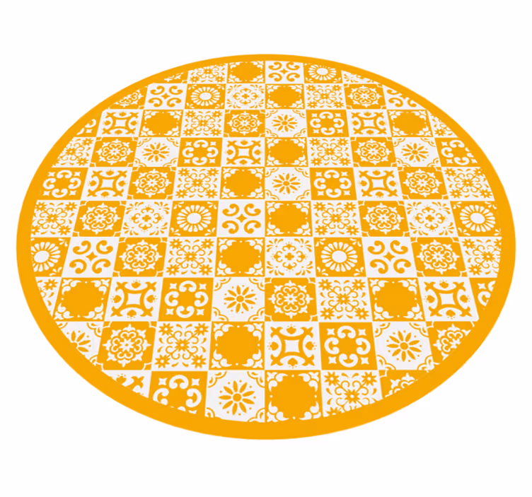 Alfombra vinílica hidráulica mosaico circular adornado - TenVinilo