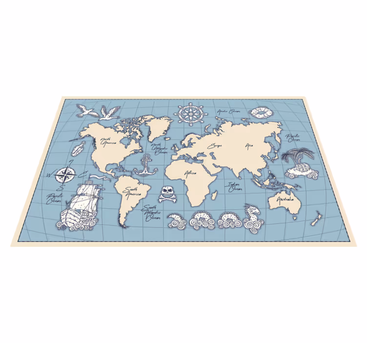 Alfombra vinilo mapamundi vintage azul y beige - TenVinilo