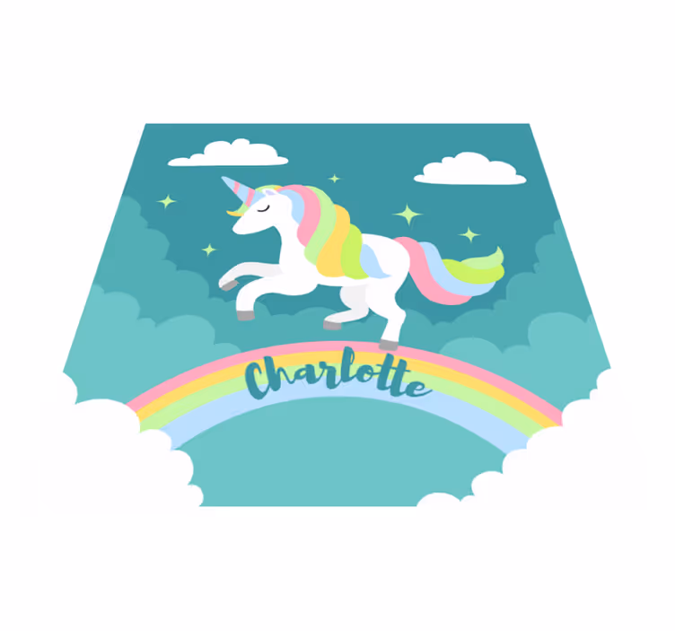Alfombra vinílica unicornio arcoíris con nombre - TenVinilo
