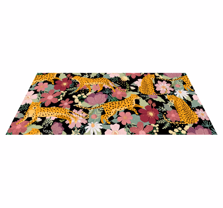 Alfombra vinílica de animales patrón floral de leopardo - TenVinilo