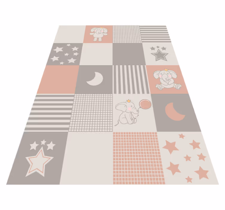 Alfombra vinílica infantil elefante de patchwork - TenVinilo
