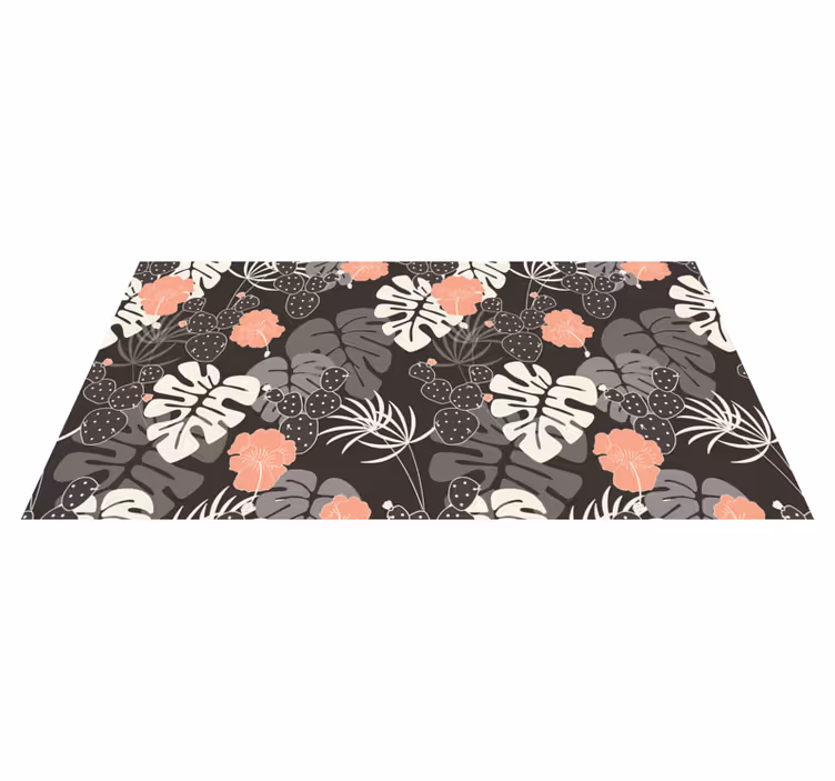 Alfombra vinílica flores diseño negro tropical - TenVinilo