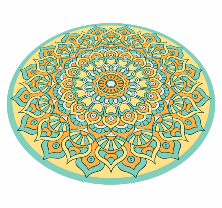Alfombra vinílica mandala Mandala naranja y verde azulado - TenVinilo