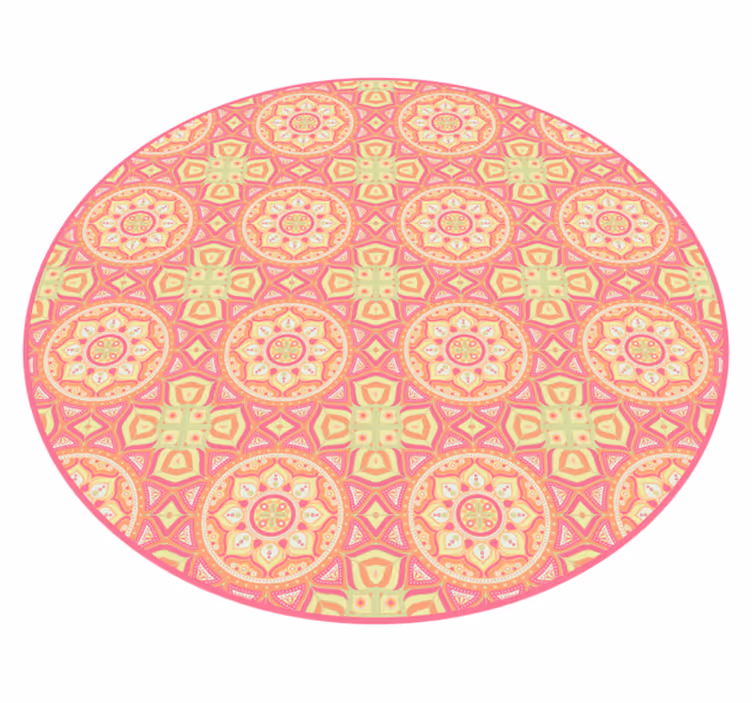 Alfombra vinílica redonda mandalas rosas - TenVinilo