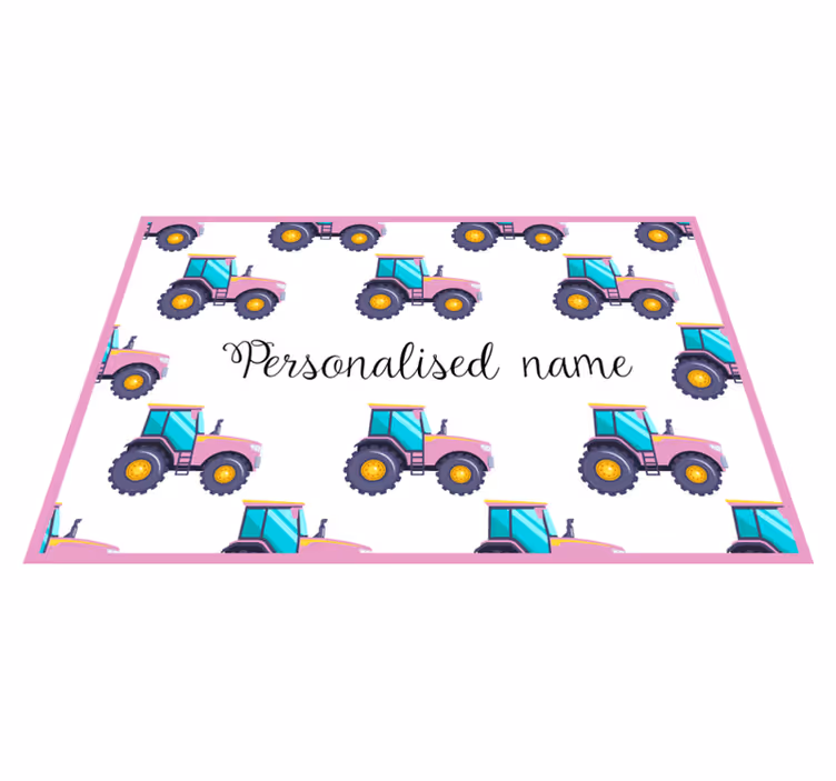 Alfombra vinílica con nombre Tractor personalizado rosa - TenVinilo