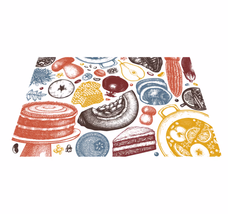 Alfombra vinílica cocina ilustraciones culinarias - TenVinilo