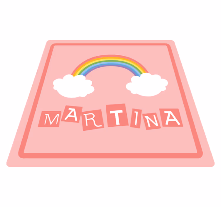 Alfombra vinílica con nombre Arcoiris rosa y nubes con nombre - TenVinilo
