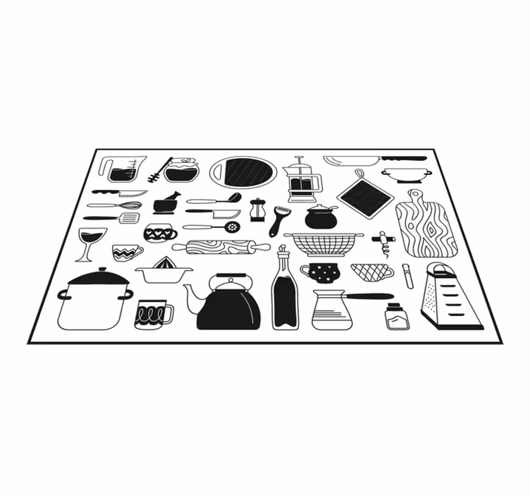 Alfombra vinílica cocina colección de iconos culinarios - TenVinilo