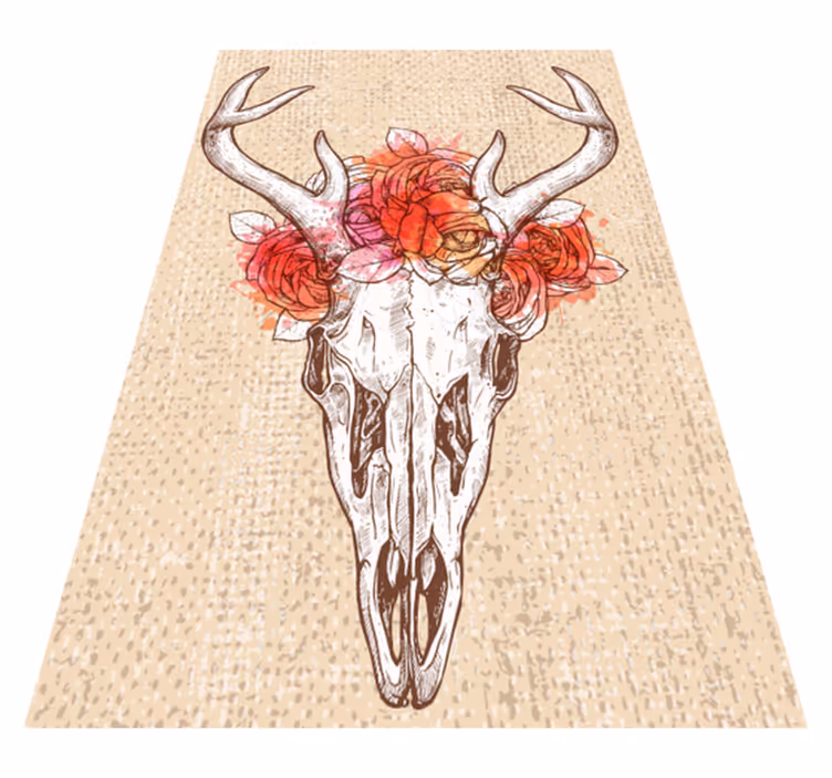 Alfombra vinílica de animales arreglo floral de calavera - TenVinilo