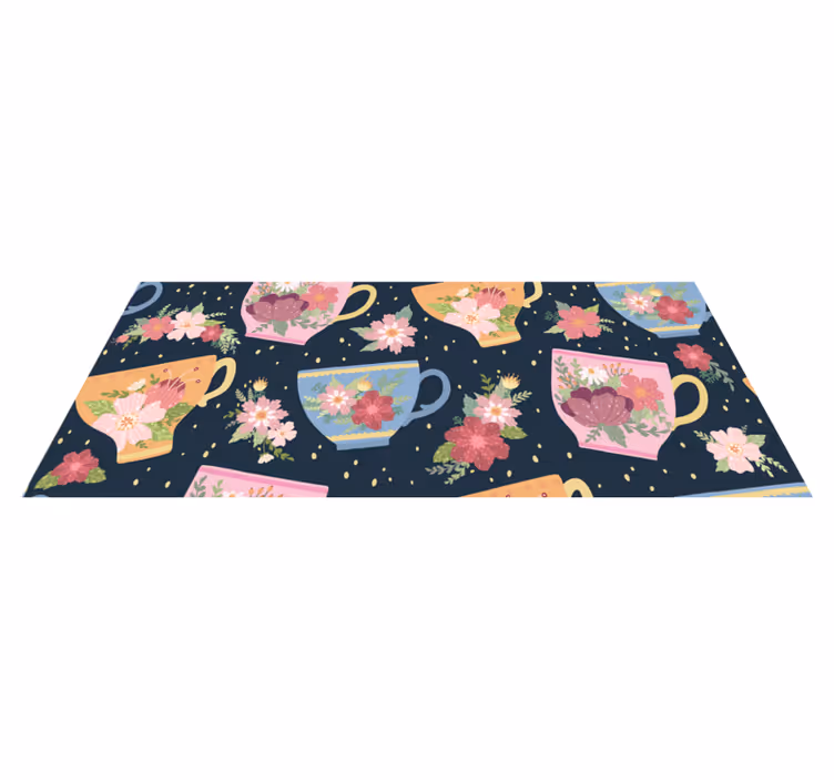 Alfombra vinílica flores patrón floral de taza de té - TenVinilo
