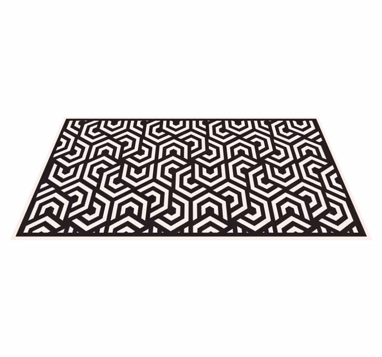 Alfombra vinílica geométrica hexágonos en blanco y negro - TenVinilo