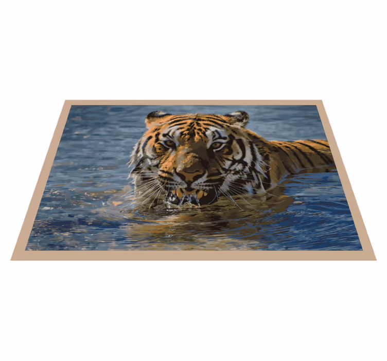 Alfombra vinílica de animales tigre en el agua - TenVinilo