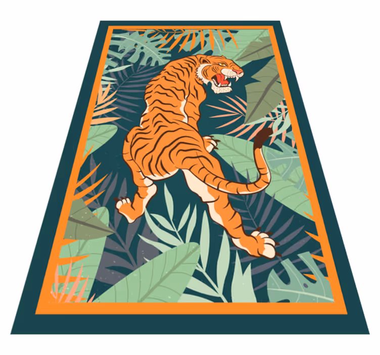 Alfombra vinílica de animales ilustración de un tigre feroz - TenVinilo
