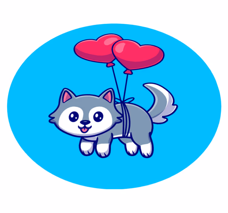 Alfombra vinílica de animales bebé lobo con globos - TenVinilo