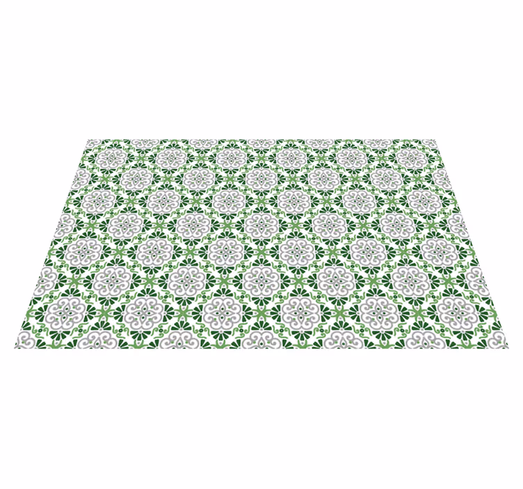 Alfombra vinílica cocina mosaico floral verde - TenVinilo