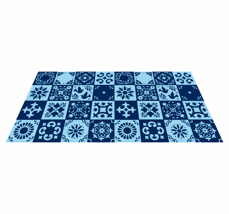 Alfombra vinílica hidráulica mosaico azul - TenVinilo