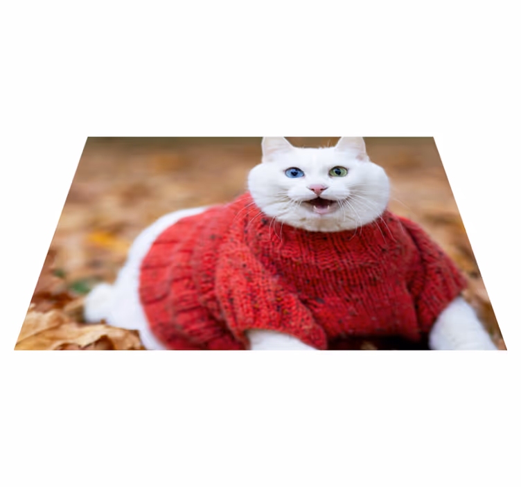 Alfombra vinílica de animales suéter de gato juguetón - TenVinilo
