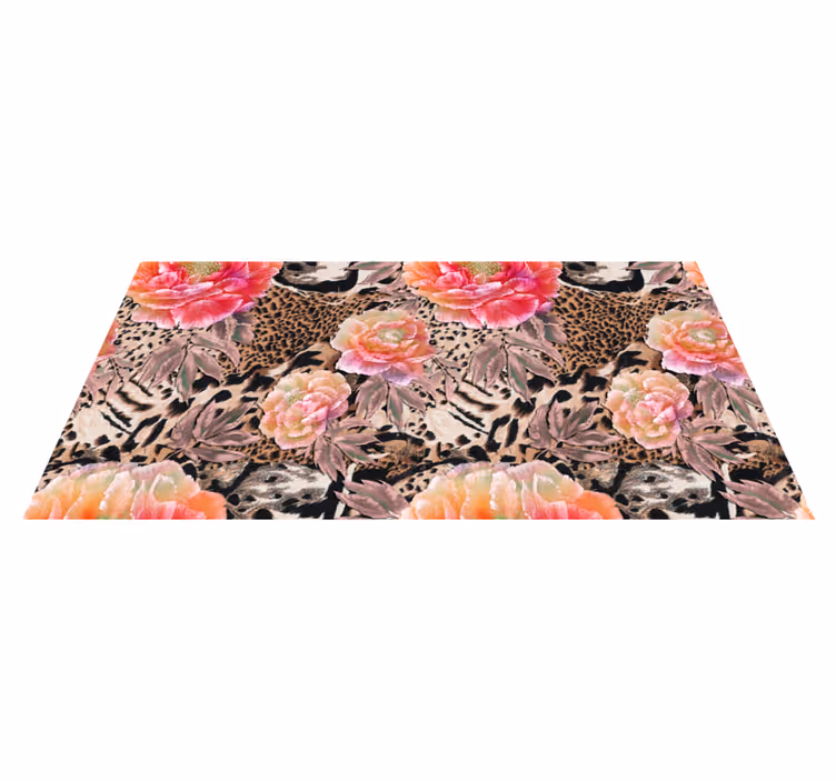Alfombra vinílica flores rosas pintadas de colores - TenVinilo