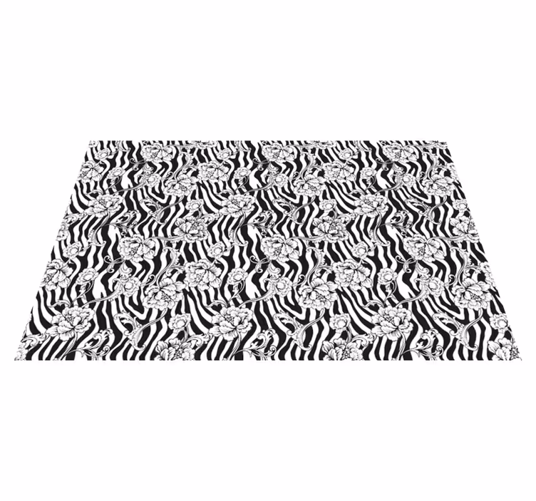 Alfombra vinílica animal print patrón floral de cebra - TenVinilo