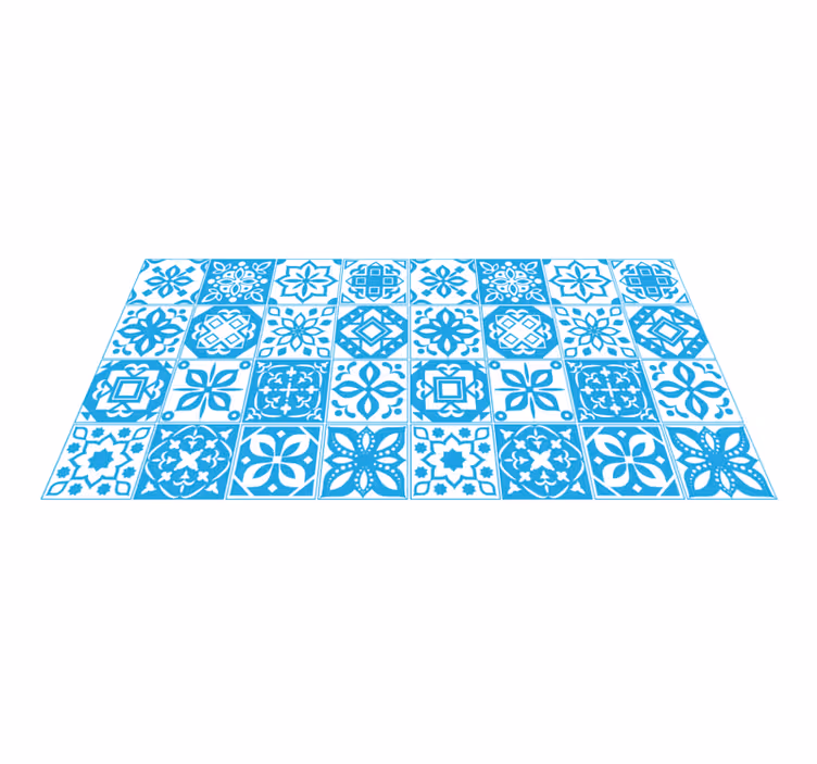 Alfombra vinílica hidráulica motivo estampado azul - TenVinilo