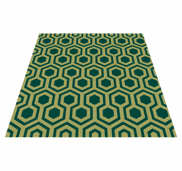 Alfombra vinílica geométrica elementos verdes hexagonales - TenVinilo