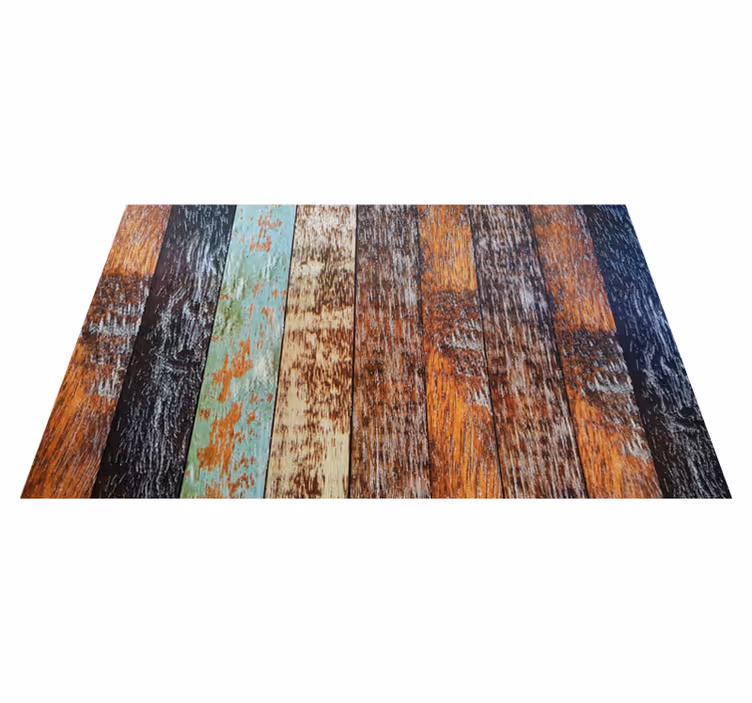 Alfombra vinílica baño tablones desgastados de colores - TenVinilo