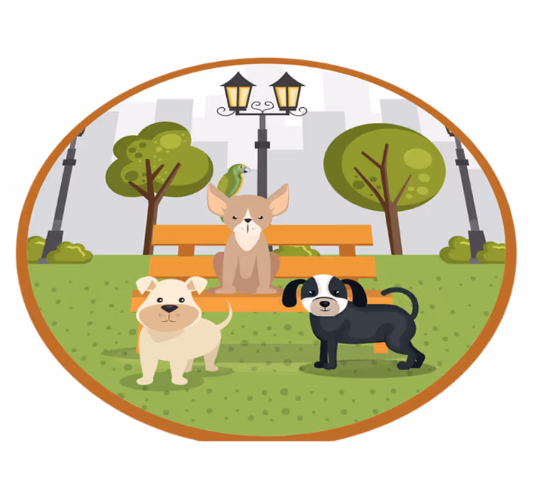 Alfombra vinílica de animales perros en el parque - TenVinilo